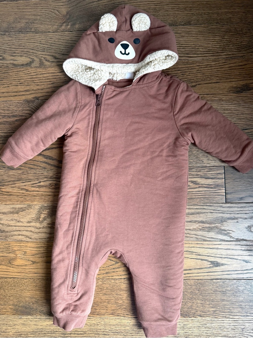Joe Fresh Baby Bear Sherpa-Lined Hooded Onesie 6–12M 🤎🐻